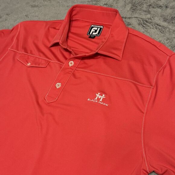 FJ FootJoy Men's Polo Size L Dark Pink White Stitching Athletic Fit Course Logo - Picture 3 of 6